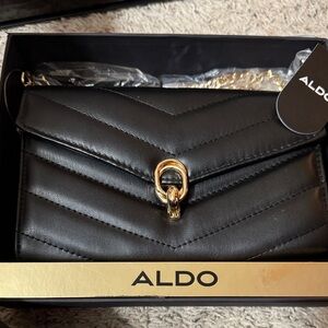 ALDO Black Chevron Clutch with Gold Accent